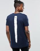 Asos Longline T-shirt With Smudge Spine Print In Navy - Navy