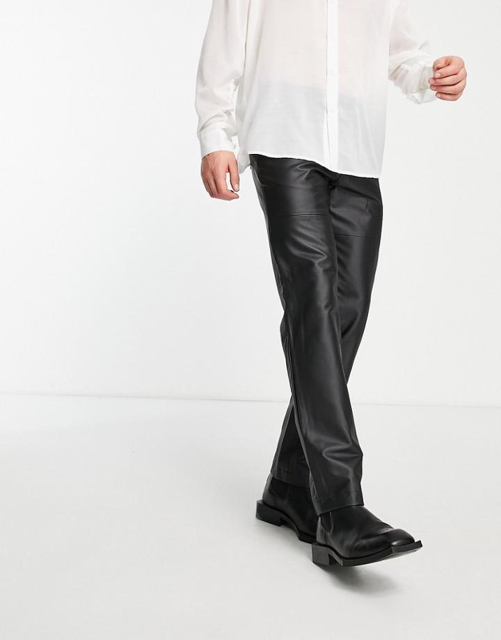 River Island Slim Pu Suit Pants In Black