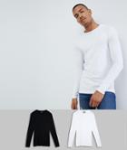 Asos Design Tall Muscle Fit Long Sleeve T-shirt With Crew Neck 2 Pack Save - Multi
