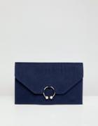 Asos Design Clutch Bag With Ring Pearl Detail - Navy