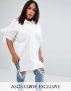 Asos Curve Cotton Shirt Tunic With Splits - Blue