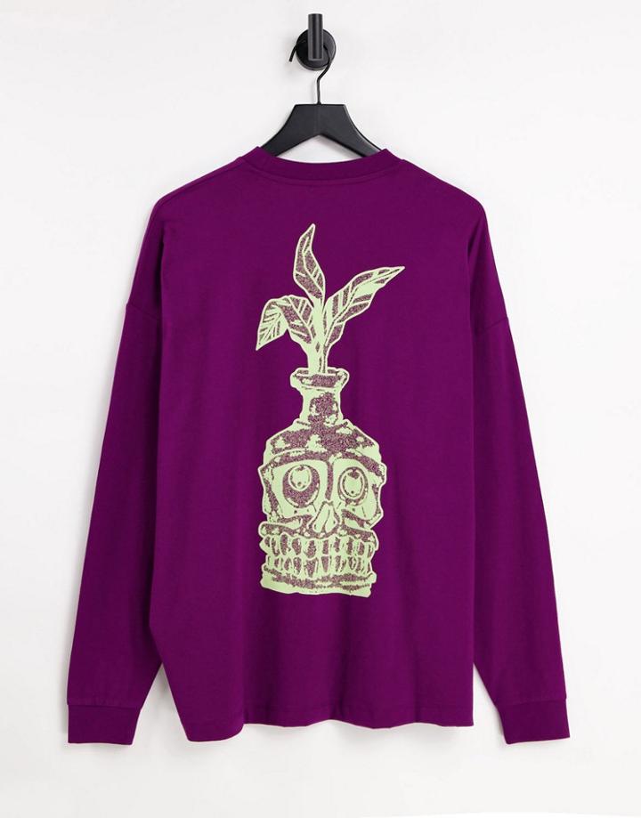 Asos Design Oversized Long Sleeve T-shirt With Skull Graphic Back Print-purple