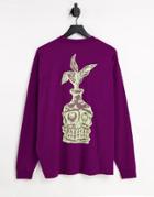 Asos Design Oversized Long Sleeve T-shirt With Skull Graphic Back Print-purple