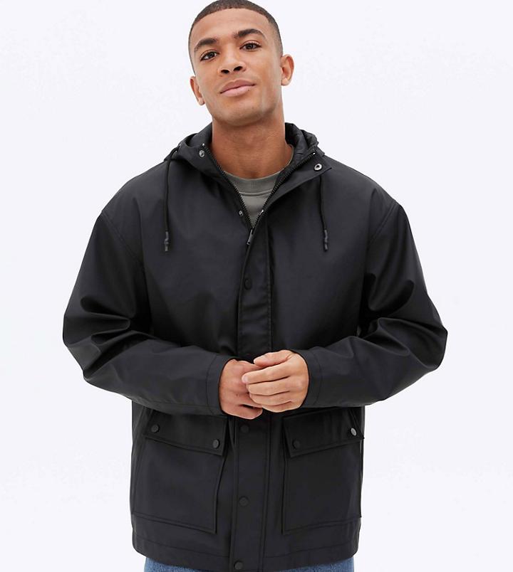 New Look Hooded Rain Coat In Black