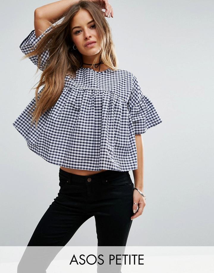 Asos Petite Smock Top In Gingham - Multi
