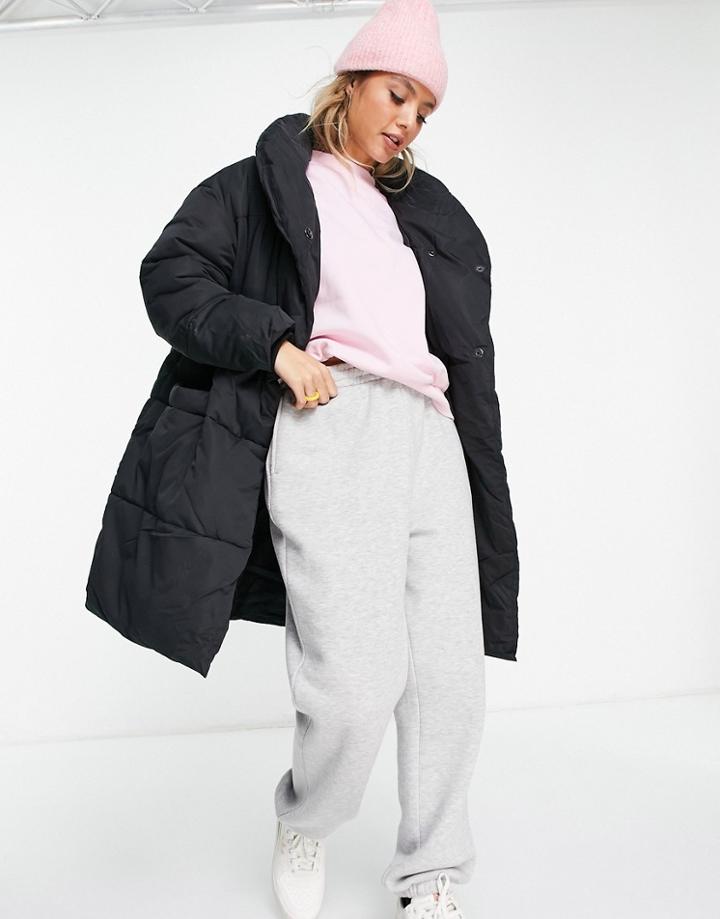 Monki Padded Coat In Black - Black