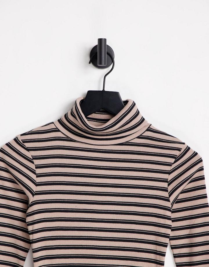 New Look Ribbed Roll Neck Top In Black Stripe