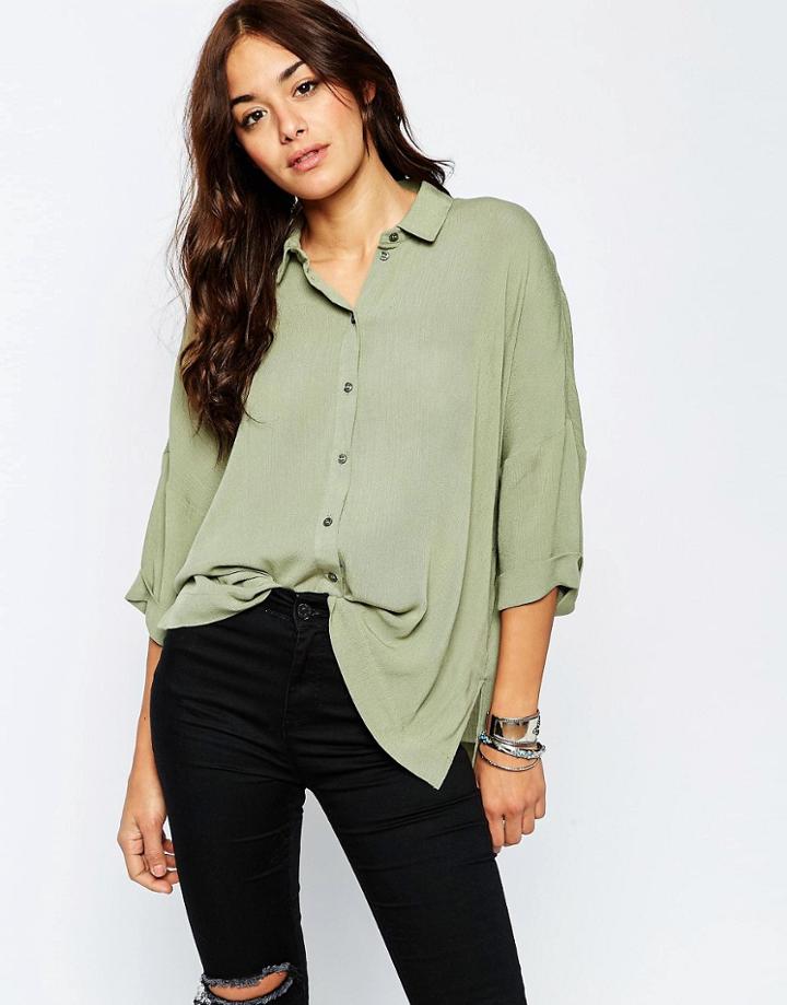 Asos Crinkle Oversize Blouse - Green