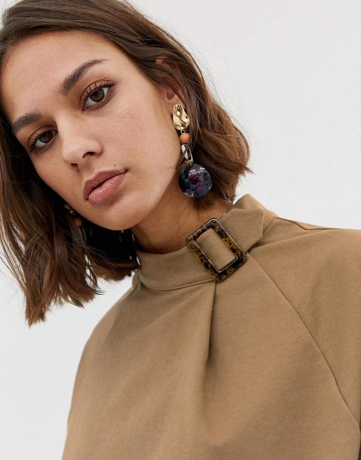 Asos White High Neck T-shirt With Buckle Detail - Multi
