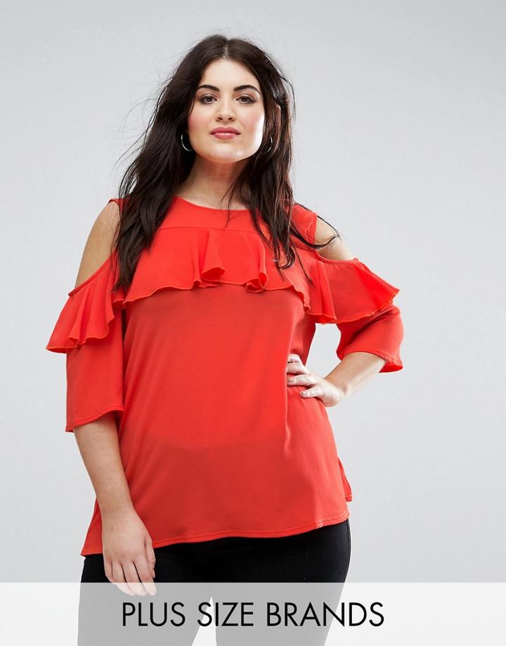 Lovedrobe Scarlet Ruffle Detail Cold Shoulder Blouse - Red