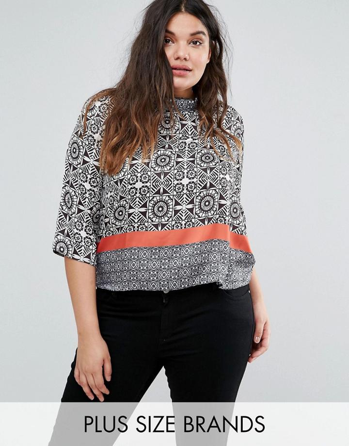Elvi Monochrome High Neck Blouse - Multi