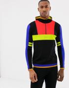 Asos 4505 Hoodie With Half Zip And Color Block Cut & Sew - Black