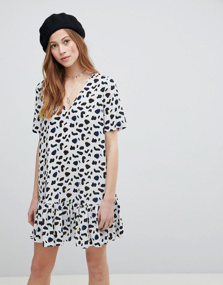 Asos Drop Waist Mini Dress In Animal Print - Multi