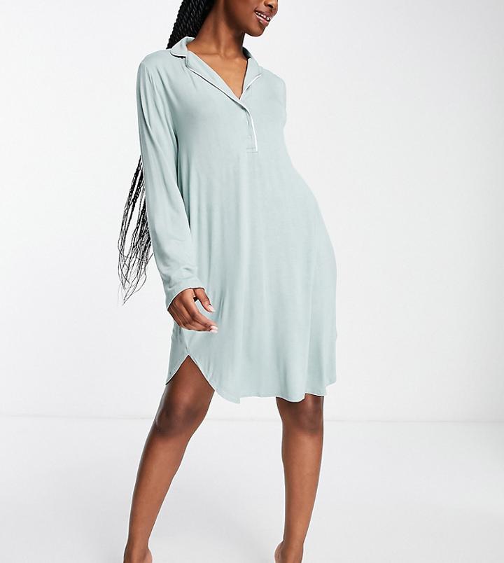 Lindex Exclusive Snap Front Nursing Night Dress In Light Dusty Green
