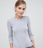 Oasis Rib Shoulder Crew Neck Sweater In Gray - Gray