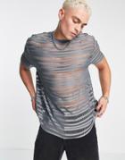 Asos Design Relaxed T-shirt In Gray Laddered Mesh