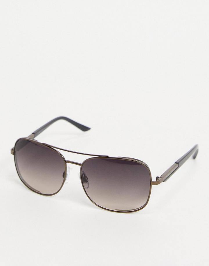 French Connection Double Brow Navigator Sunglasses-brown