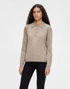 Object Long Sleeve Knit Polo Neck Top In Light Brown