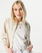 Lipsy Balloon Sleeve Cropped Shirt In Stone Faux Leather-neutral