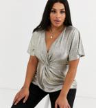 Simply Be Knot Front Blouse In Gold
