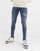 River Island Spray On Jeans In Blue Gray With Abrasions