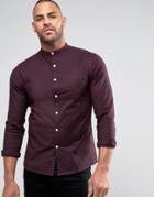 Asos Skinny Oxford Shirt With Grandad Collar Purple - Purple