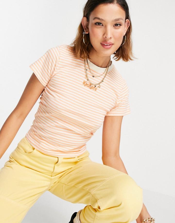 Kickers Shrunken T-shirt With Embroidery Logo In Retro Stripe-white