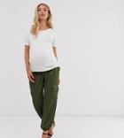 Asos Design Maternity Utility Under The Bump Pants With Pocket Detail - Green