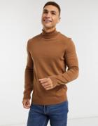 New Look Roll Neck Knitted Sweater In Camel-brown
