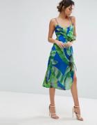 Every Cloud Palm Print Strappy Midi Dress With Thigh Split - Multi