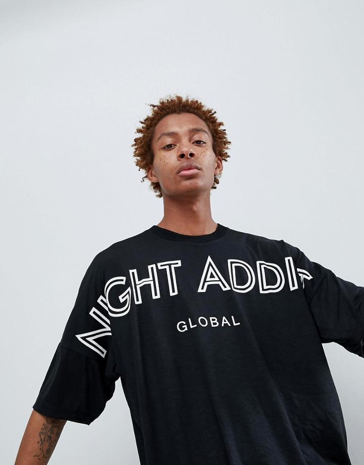 Night Addict Dropped Shoulder Back Print T-shirt - Black