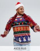 Asos Plus Holidays Oversized Long Sleeve T-shirt With All Over Fairisle Print - Multi