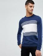 Asos Striped Cotton Sweater In Navy - Navy