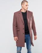 Asos Wool Mix Overcoat In Rose - Pink