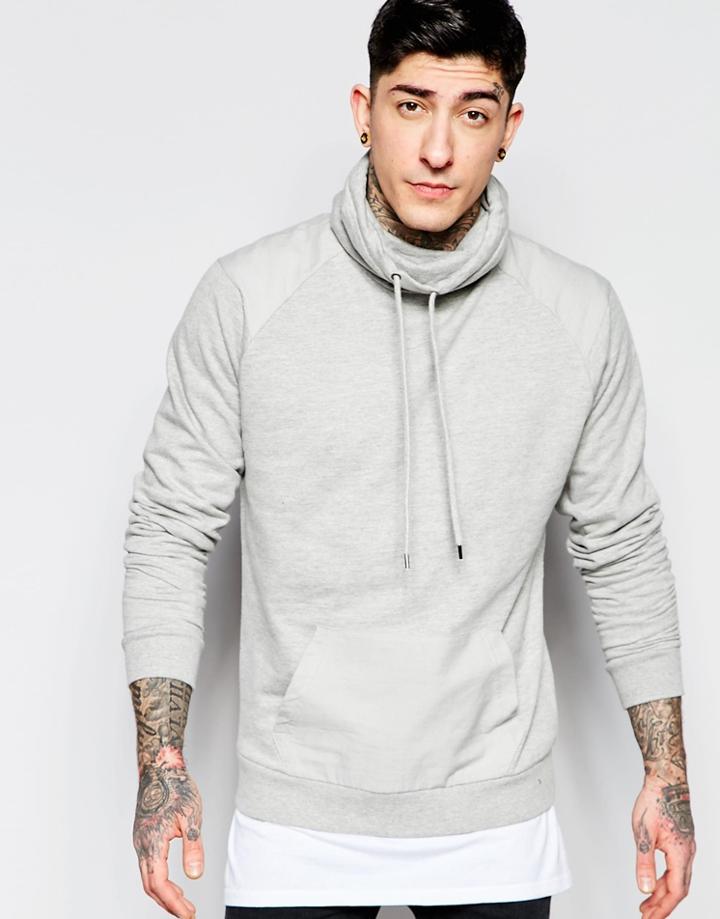 Dead Vintage Cowl Neck Sweat With Kangaroo Pocket - Gray