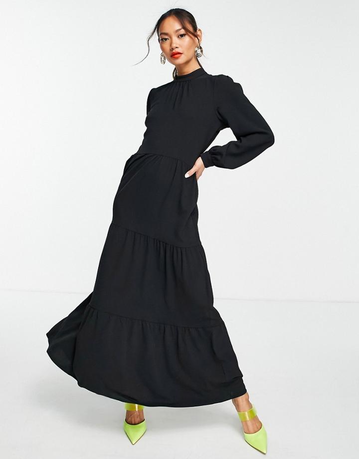 Trendyol High Neck Maxi Dress In Black