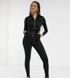 Parisian Tall Zip-front Belted Denim Jumpsuit In Charcoal Black