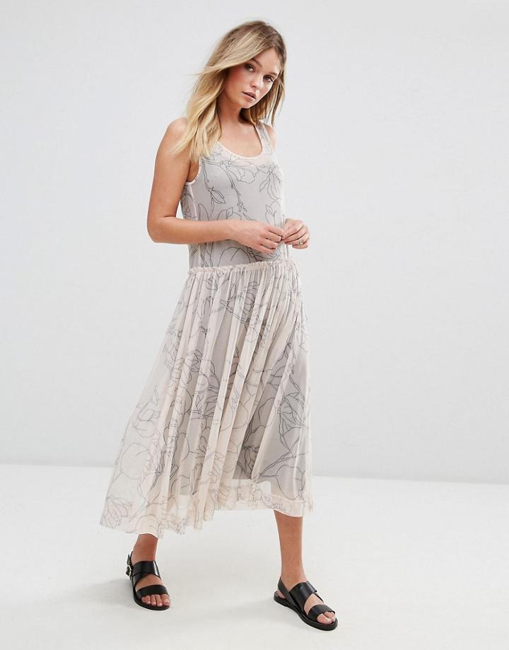 Selected Printed Mesh Midi Dress - Multi