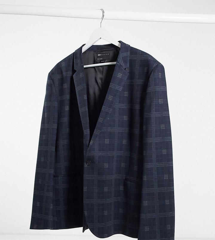 Asos Design Plus Super Skinny Jersey Blazer In Navy Check-black