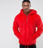 Sixth June Tall Oversized Hoodie In Red Fluffy Borg - Red