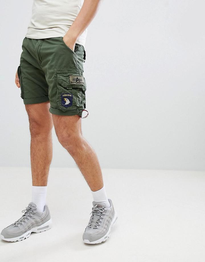 Alpha Industries Patch Cargo Shorts In Green - Green