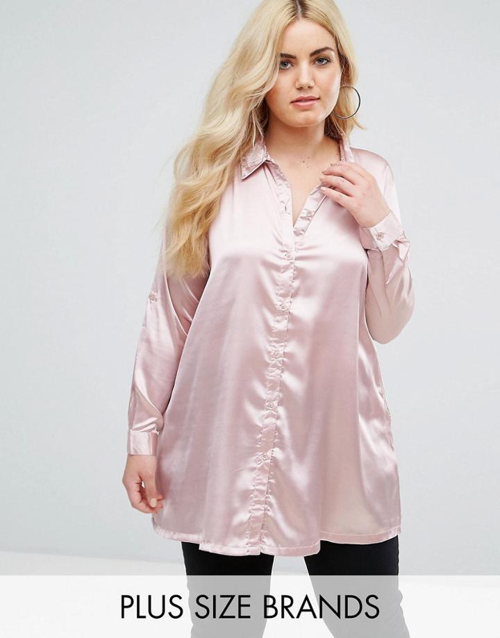 Ax Paris Plus Satin Shirt - Pink