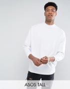 Asos Tall Oversized T-shirt With High Neck And Cropped Arm In White - White