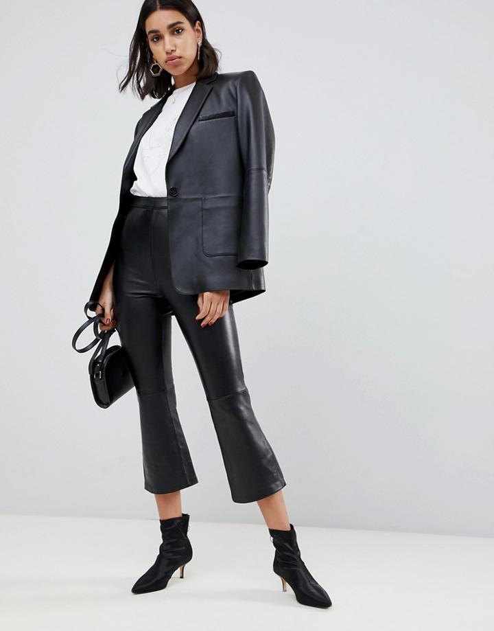 Asos Design Premium Leather Kickflare Pants - Black