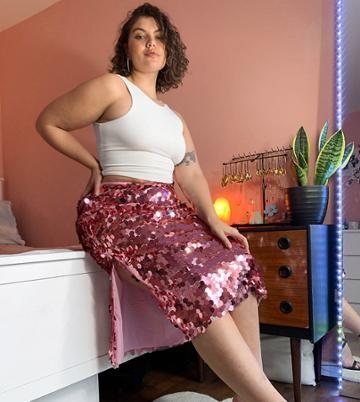 Never Fully Dressed Plus Sequin Midi Skirt In Pink