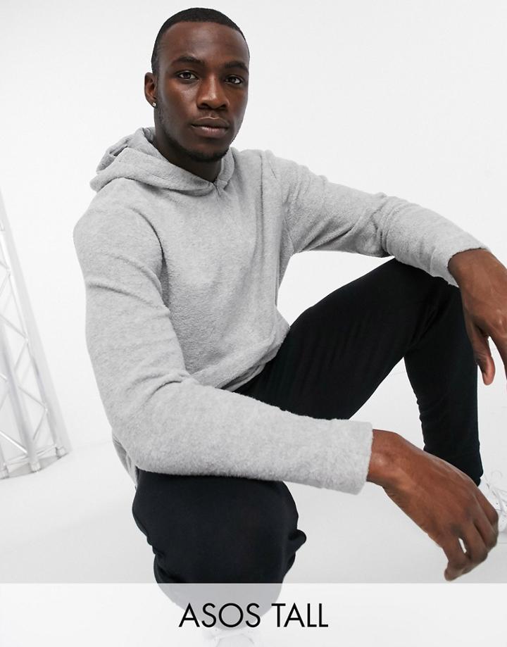Asos Design Tall Relaxed Funnel Neck Polar Fleece Hoodie With Side Zips In Gray Marl-grey
