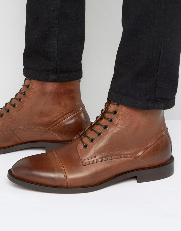 Hudson London Seymour Leather Lace Up Boots - Tan
