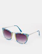 Asos Cat Eye Sunglasses With Stripe Print - Multi