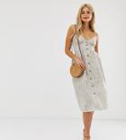Influence Tall Button Down Cami Strap Sun Dress In Stripe - Gray