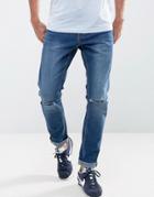 Ldn Dnm Skinny Jeans In Indigo With Ripped Knees - Blue